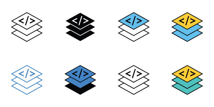 Software stack icons set multiple style collection editable stroke vector illustration