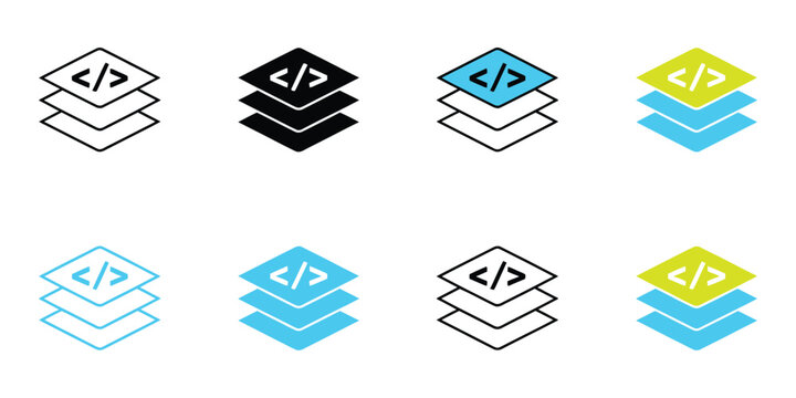 Tech software stack icons collection multiple styles editable stroke development symbols vector illustration