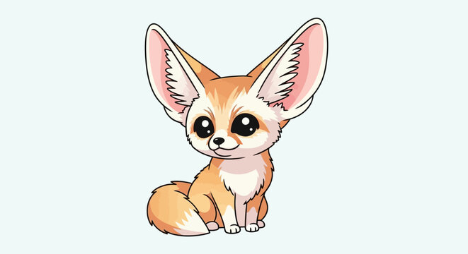 Cute Fennec Fox Cartoon Character with Big Ears, Sitting Pose, Adorable Animal Illustration