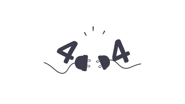 404 error page line icon animation with unplugged electrical cord concept on white background