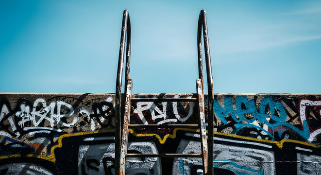 Ladder Against Graffiti Wall at Skatepark