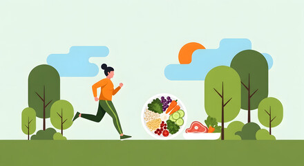 Naklejka premium Runner in Park with Bowl of Healthy Food