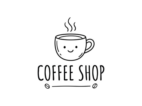 Smiling coffee cup with steam rising.