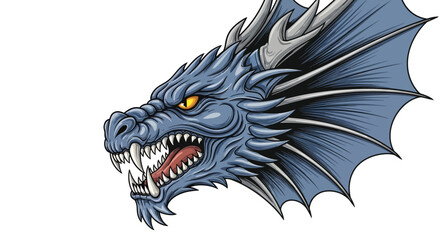 Naklejka premium Fierce Blue Dragon Head with Yellow Eyes, Fantasy Creature Illustration