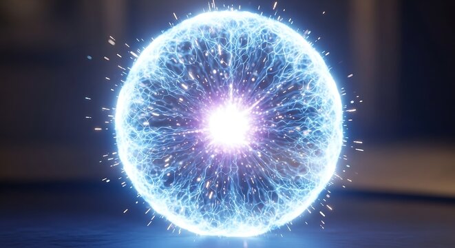 Glowing blue energy ball with sparks.
