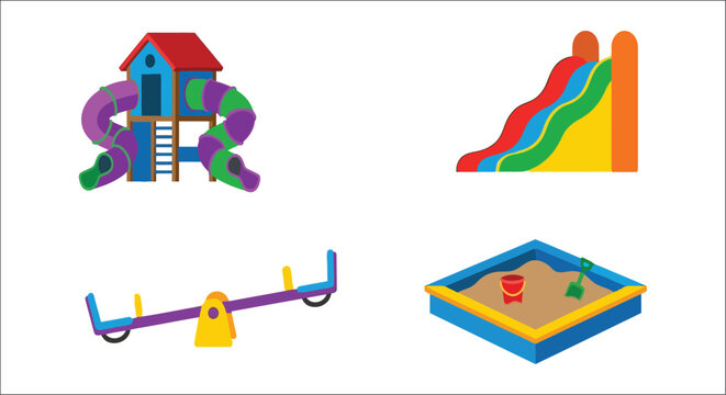 Playground Equipment Collection Flat Vector Illustration On White Background playset