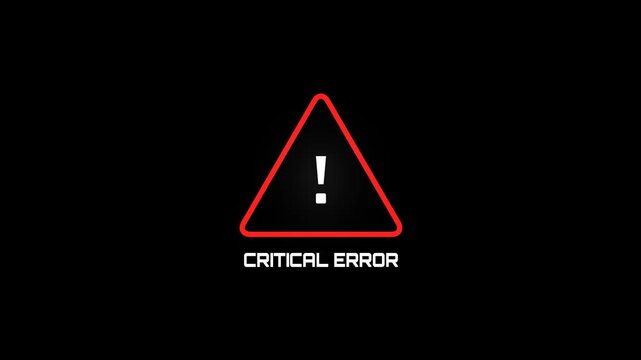 Critical error notification featuring glitch effects, digital distortion and a glowing warning triangle. Perfect for system failure alerts, cybersecurity visuals, HUD interfaces and futuristic motion 