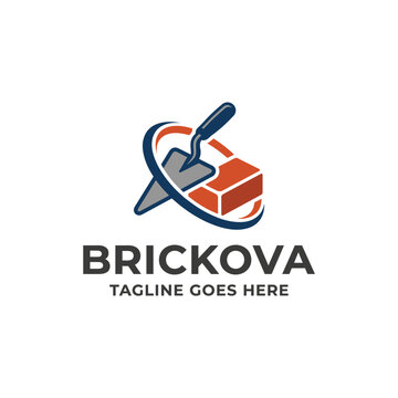 Masonry logo design with brick and trowel for construction company