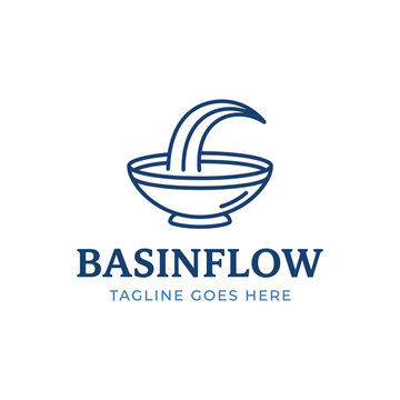 Minimalist Basinflow logo depicting water flowing into a clean ceramic bowl.