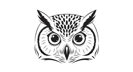 Obraz premium Black and white owl face line art illustration.