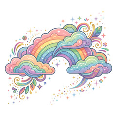 Fototapeta premium Whimsical rainbow with pastel clouds and glittering stars, creating a magical and dreamy atmosphere for creative designs