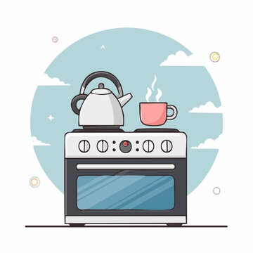Kettle and Cup on Stove