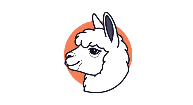 Minimalist illustration of a friendly white llama head profile against a soft orange circular background for logo or design.