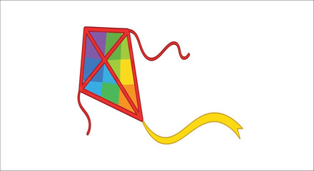Naklejka premium Colorful Kite Illustration With Geometric Panels And Flowing Ribbons kites