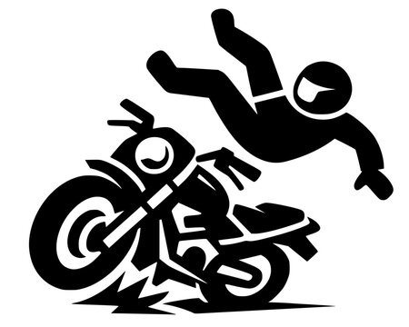 Silhouette of helmeted rider thrown from motorcycle crash, symbolizing road hazards, safety awareness, and accident prevention.