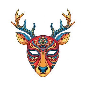 Animal Mask 2D Illustration Vector with Decorative Tribal and Carnival Style Isolated on White Background