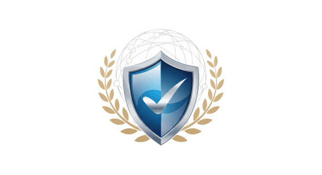 Secure Global Protection Shield with Laurel Wreath and Globe