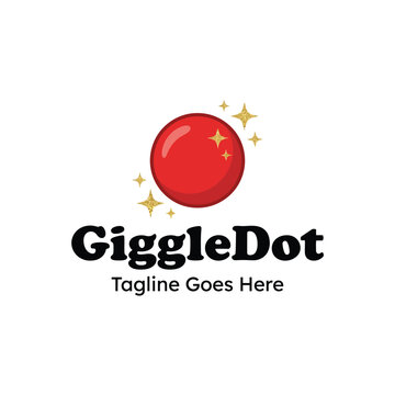 Modern logo design featuring a glossy red circle surrounded by sparkling gold stars and GiggleDot text