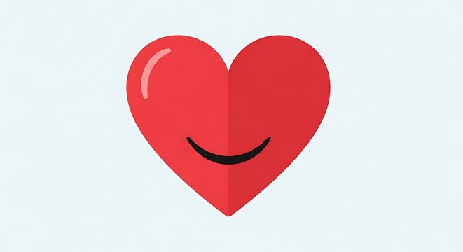 Red heart symbol with cheerful smiley face expression.