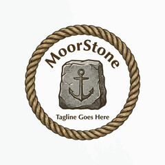 MoorStone nautical logo design with a stone anchor icon enclosed in a rope circle. © City