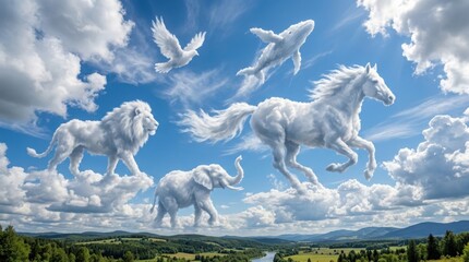 Fototapeta premium Fantasy animals made of clouds in the sky with whimsical art elephant imagination illustration creativity whimsical surrealism creature