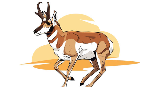 Pronghorn Antelope Running in a Stylized Desert Landscape