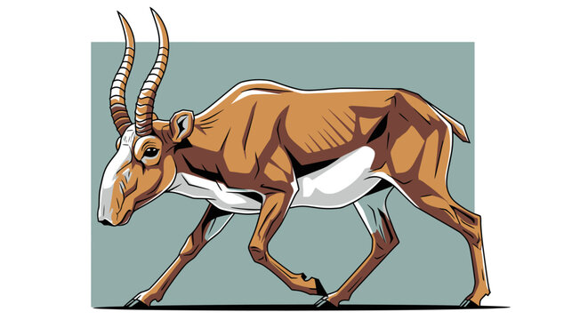 Saiga Antelope Illustration - Unique Mammal with Distinctive Nose and Horns