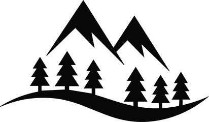 Fototapeta premium Mountain peaks and pines travel poster layout