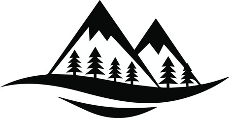 Mountain range with pines hiking trail icon © Icon Stock