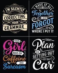 Obraz premium Chalkboard sayings posters with funny grammar and coffee quotes Vector, illustration typography shirt design