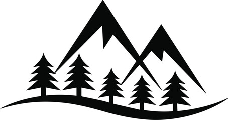 Mountain peak and pine trees camping badge © Icon Stock