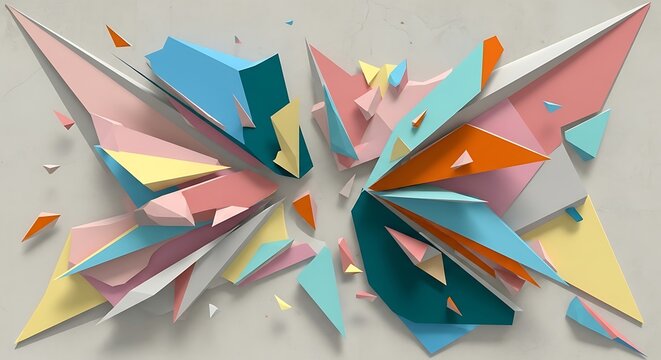 Vibrant colorful geometric shapes exploding.