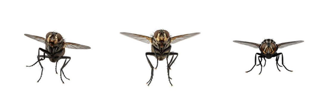 Fly in landing pose, Musca domestica, tarsus contact deceleration alignment, Muscidae family, pulvilli sticky pads adhesion mechanism, landing impact posture frame, entomology biomechanics data