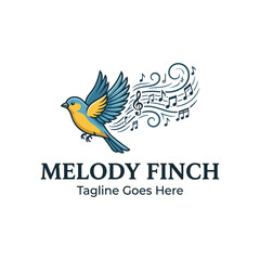 Naklejka premium Singing blue bird logo with musical notes for music production or creative apps.