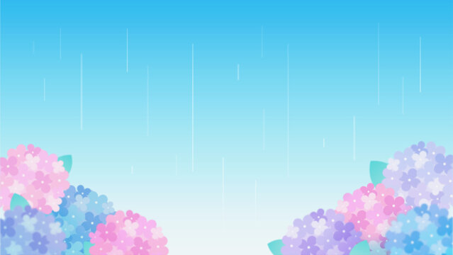 梅雨 紫陽花 あじさい 雨 景色 配信 サムネイル バナー デザイン 背景 イラスト 
