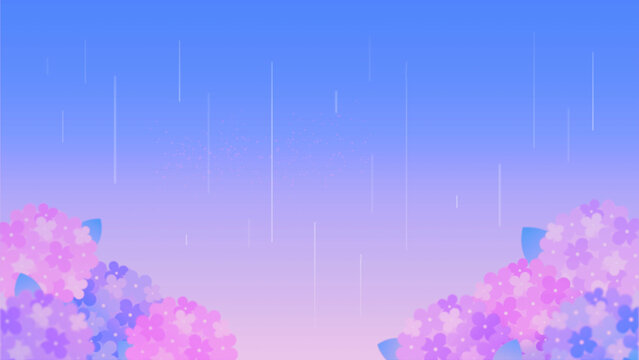 梅雨 紫陽花 あじさい 雨 景色 配信 サムネイル バナー デザイン 背景 イラスト 
