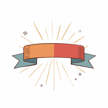 Retro Ribbon Banner with Sunburst Effect