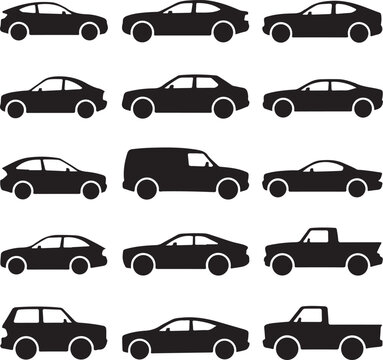 Car auto vehicle transport silhouette type design travel race model technology style and generic automobile contemporary kid toy flat vector illustration
