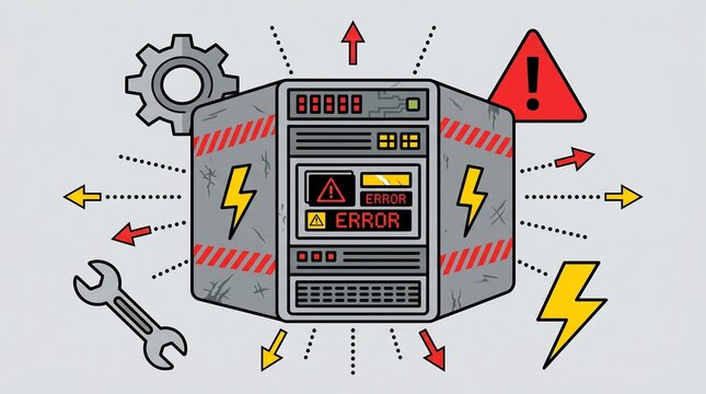 Computer server with error warning and lightning bolts
