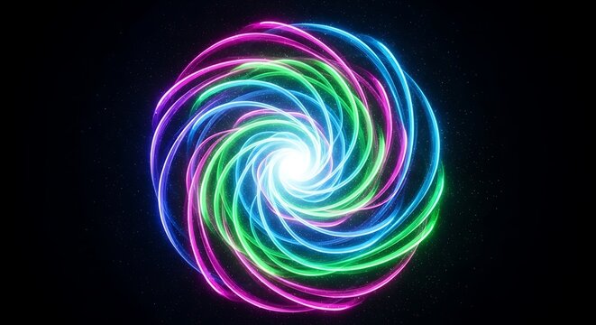 Vibrant colorful neon light spiral design.