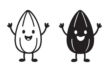 Fototapeta premium cartoon almond characters black and white line drawing