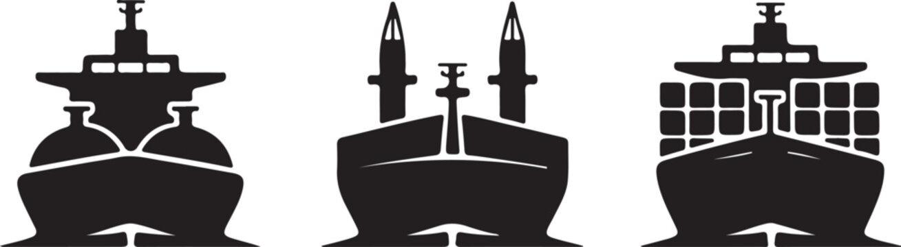cargo ship icon set. sea transportation symbols. oil tanker and lng tanker