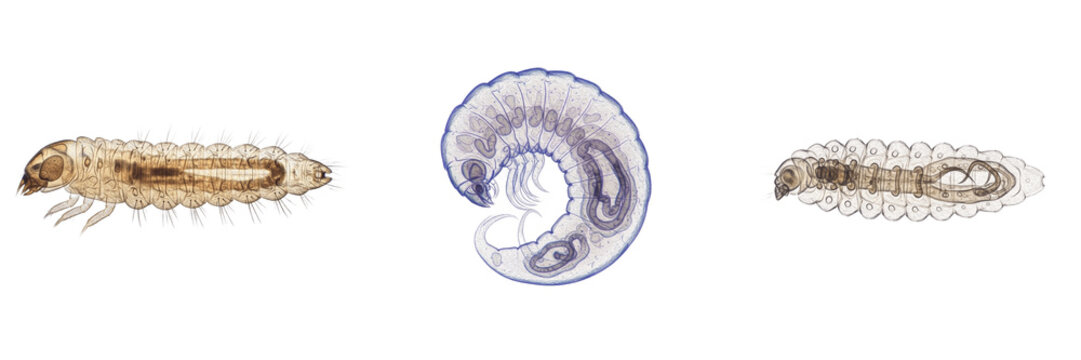 Parasite larva, Calliphora vicina, bluebottle fly maggot specimen, Calliphoridae family, cutaneous myiasis tissue strike agent, veterinary livestock wound infestation case documentation sheet