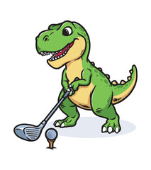 Naklejka premium Dino is playing golf happily