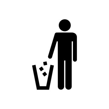 Black silhouette of man throwing trash.
