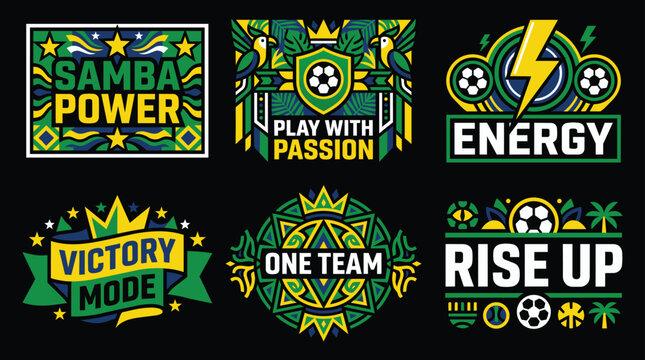 Soccer Team Emblems with Motivational Phrases for Sports Branding and Victory Concepts