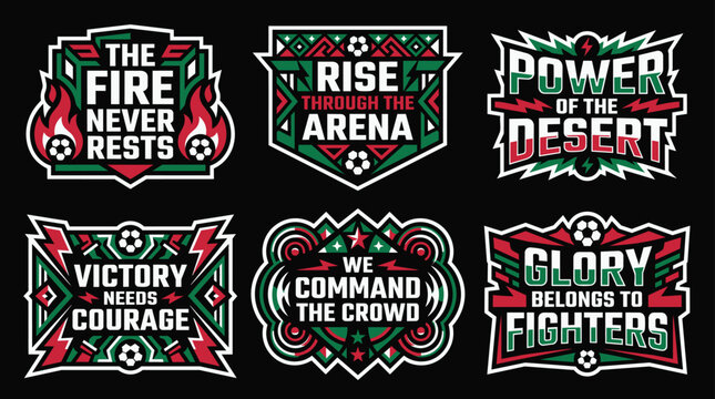Sports motivational text graphics with soccer theme and bold geometric borders against black