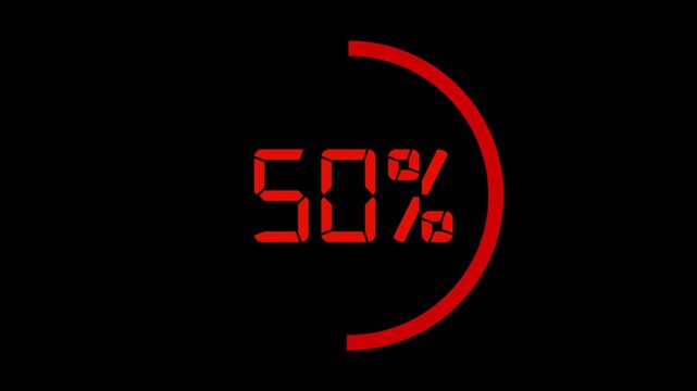 Percentage counter with red digital segment display and circular arc progress ring on dark background