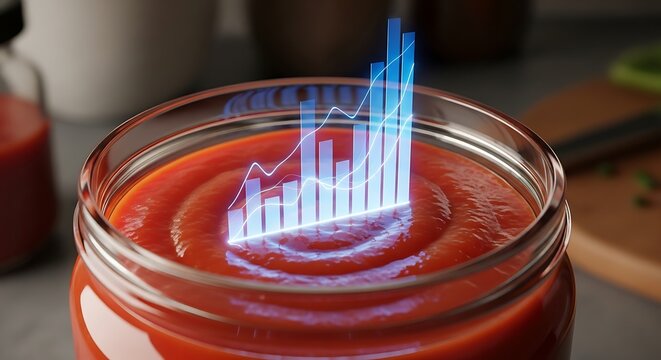 Tomato sauce jar with digital graph.