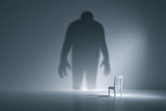 Small chair facing towering shadow as fear concept